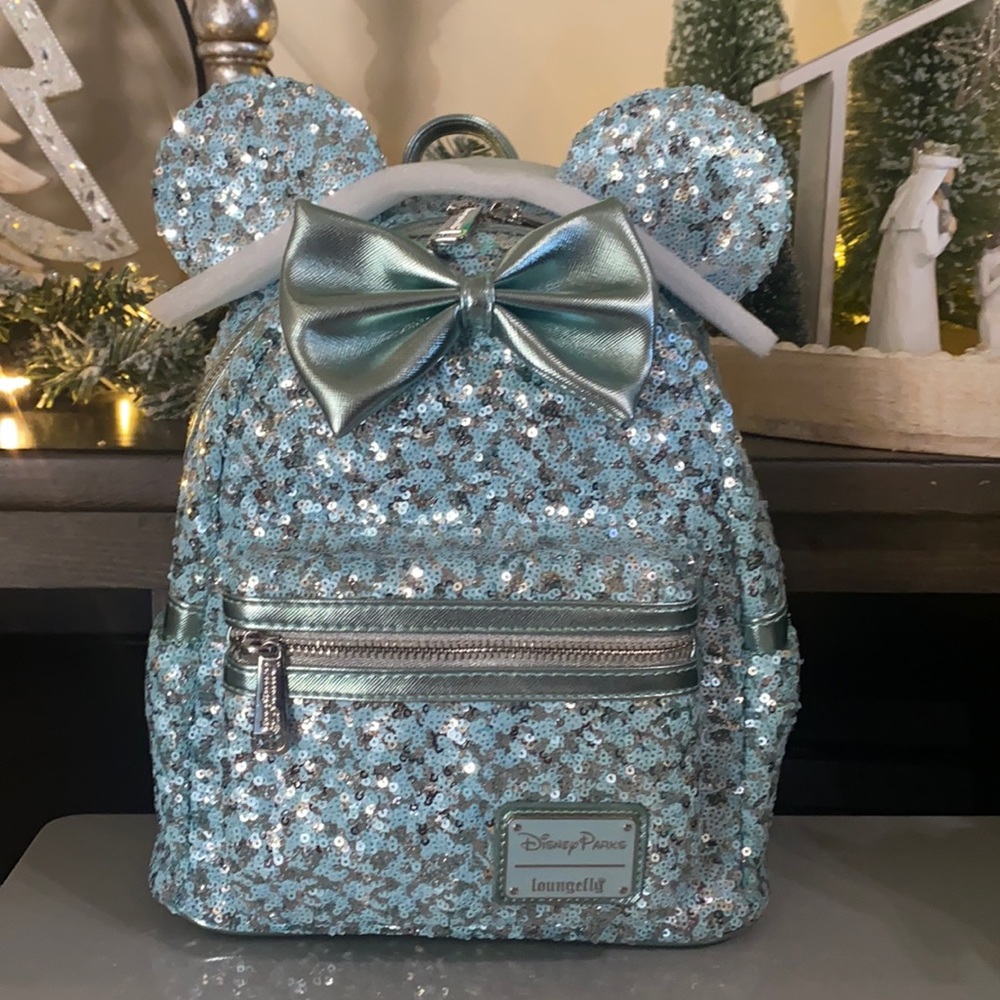 Brand nwt Disney loungefly blue sequin mini backpack